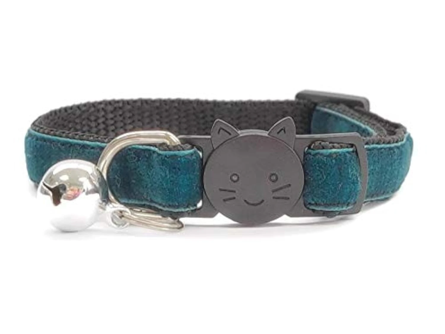 Velvet Cat Collars with Bell | Quick Safety Release Breakaway Buckle | Handmade in the UK | Available in Cat & Kitten Size | Emerald Green Velvet