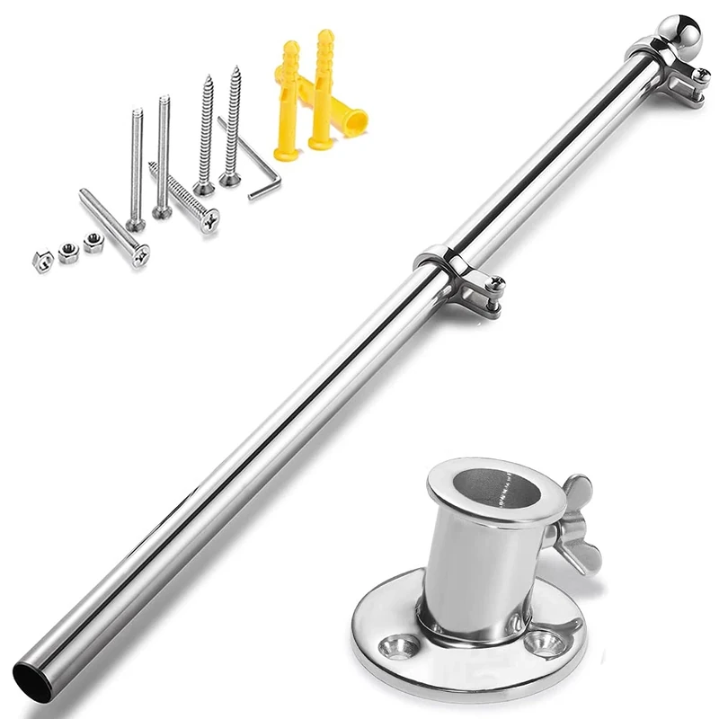 ZOMCHAIN Marine Flag Pole with Base, Flag Pole Holder, 316 Stainless Steel Flag Pole Set for Boat, Yacht, Truck and Yard - Flag Pole 29.92inch/76cm