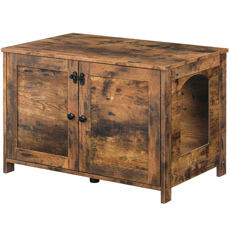 HOOBRO Cat Litter Box Enclosure, Indoor Litter Tray Furniture with Removable Divider, Large Hidden Litter Cabinet, Wooden Cat Cave House End Side Table, Rustic Brown EBF03MW01G2