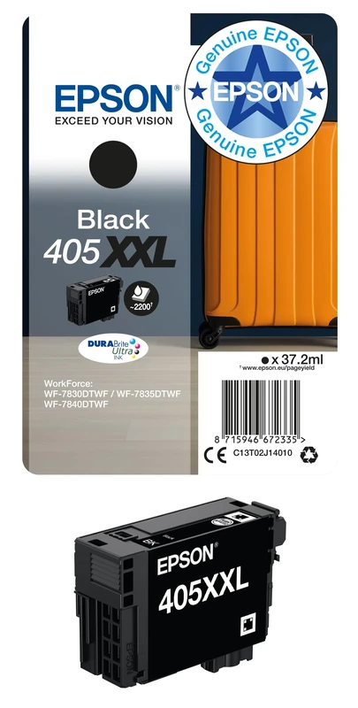 Epson 405XXL Black Suitcase High Yield Genuine, DURABrite Ultra Ink Compatible with WF-78XX Printers