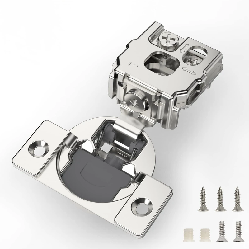 Furniware 50 Pieces 1 inch Overlay Soft Close Cabinet Hinges for Face Frame Cabinet, Stainless Steel, 105° Opening Angle, Concealed Self Closing Door Hinges- 3 Way Adjustment