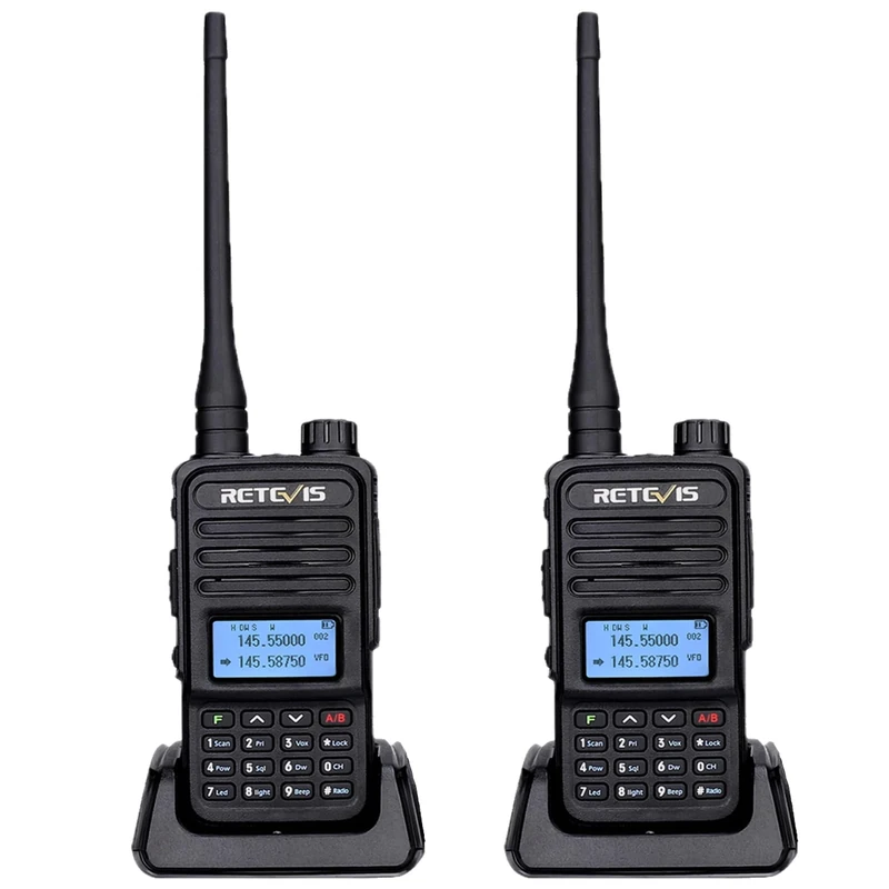 Retevis RT85 Walkie Talkies for Adults Long Range, 2 Way Radio Dual Band Ham Radio 200 Channels DTMF LED Flashlight VOX, 1400mAh, Professional Walkie Talkies for Hunting, Rescue (Black, 2Pcs)