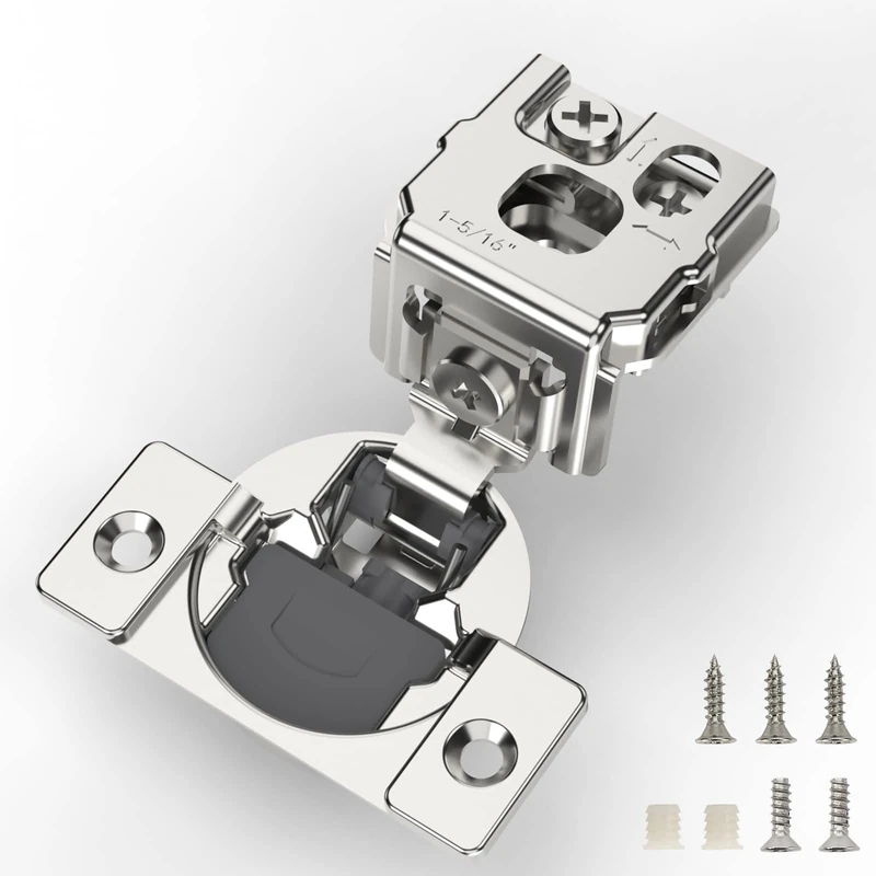 Furniware 50 Pieces 1-5/16 inch Overlay Soft Close Cabinet Hinges for Face Frame Cabinet, Stainless Steel, 105° Opening Angle, Concealed Self Closing Door Hinges- 3 Way Adjustment