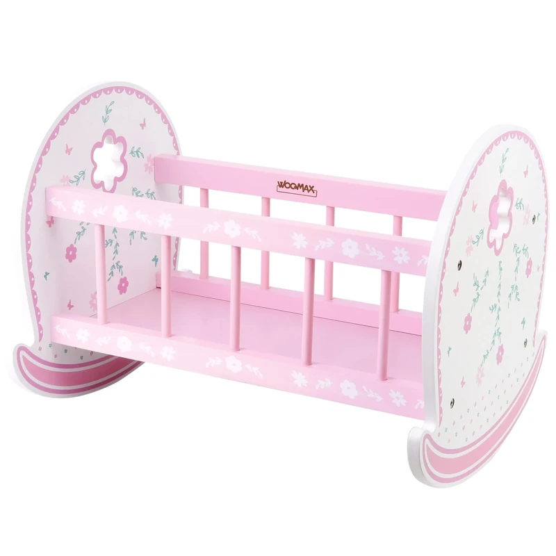 COLORBABY WOOMAX 46474 Wooden Cot 30-40 cm 47.5 x 35 x 35 cm Pink and White Doll Bed, Wood, Recyclable, from 3 Years