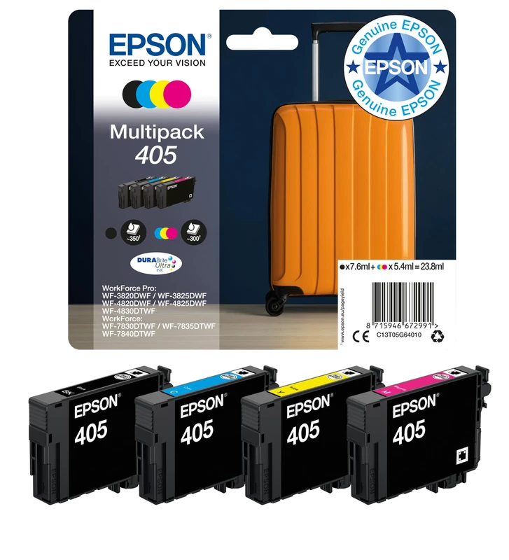 Epson 405 Suitcase Genuine Multipack, 4-colours Ink Cartridges, DURABrite Ultra Ink