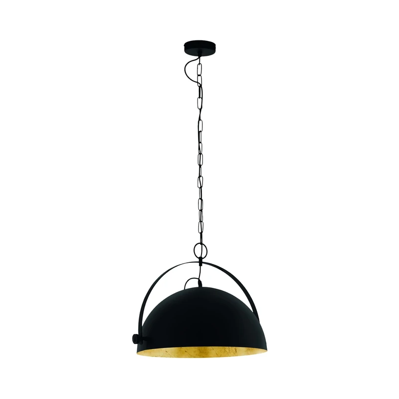 Eglo Pendant Lighting Covaleda 1, Ceiling Light Fitting in Industrial, Vintage and Retro Design, Hanging lamp for Living Room and Kitchen Made of Black and Golden Steel, E27 Socket, Ø 17.9 inches