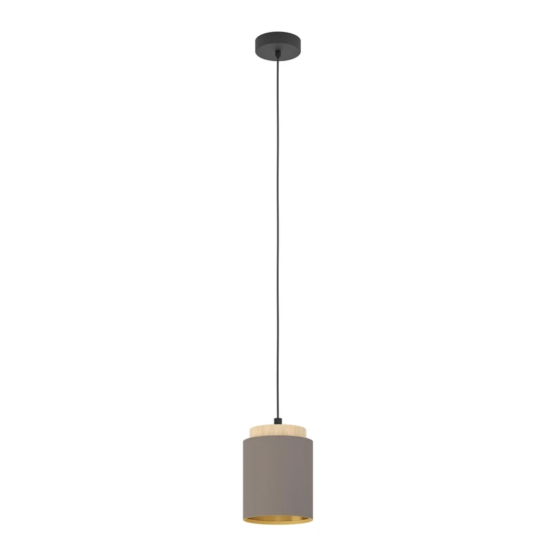 EGLO Albariza Pendant Light, 1-Bulb Vintage Pendant Light, Steel, Wood and Textile in Black, Natural, Cappuccino, Gold, Dining Table Lamp, Living Room Lamp Hanging with E27 Socket