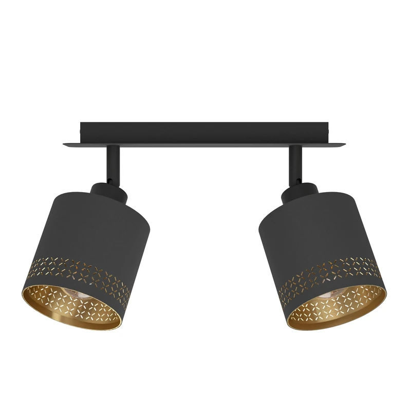 EGLO Esteperra 2-Bulb Ceiling Light Vintage Retro Steel and Textile Living Room Lamp in Black Gold Kitchen Lamp Spotlights with E27 Socket