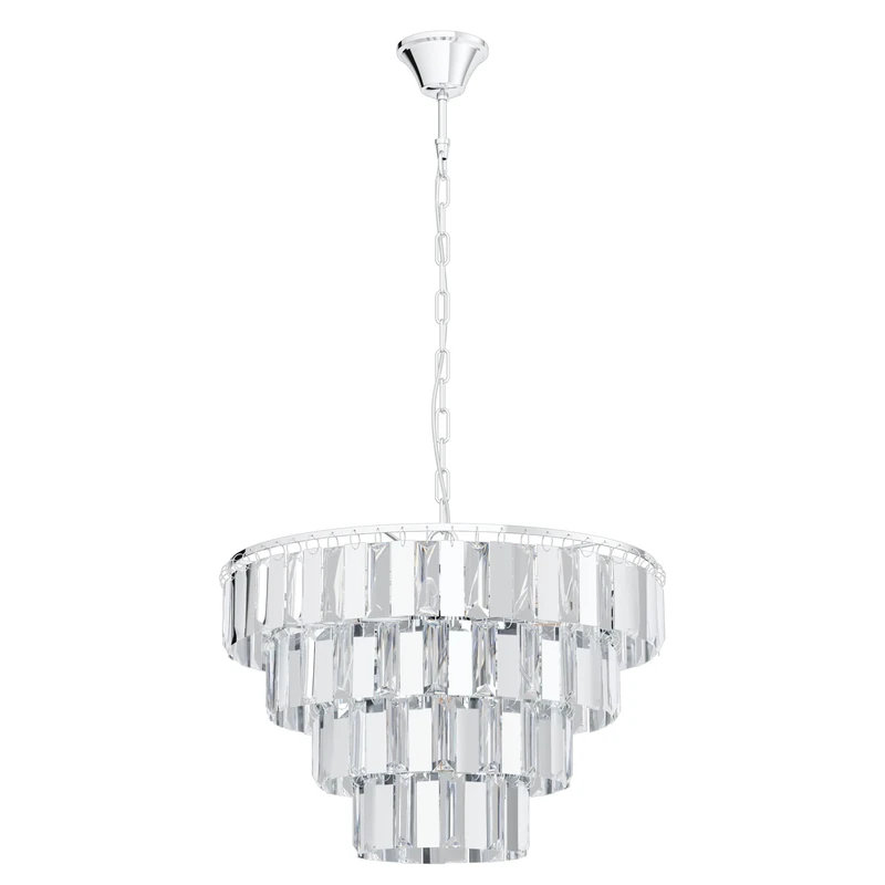 EGLO Erseka Pendant Light, 7-Bulb Modern, Elegant, Pendant Light Made of Steel in Chrome and Crystal in Clear Dining Table Lamp, Living Room Lamp Hanging with E14 Socket, Diameter 48.5 cm