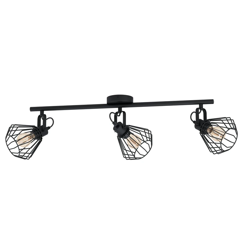 EGLO Tabillano Ceiling Light, 3-Bulb Ceiling Light, Vintage, Industrial, Ceiling Spotlight Made of Steel, Living Room Lamp in Black, Kitchen Lamp, Spotlights with E27 Socket