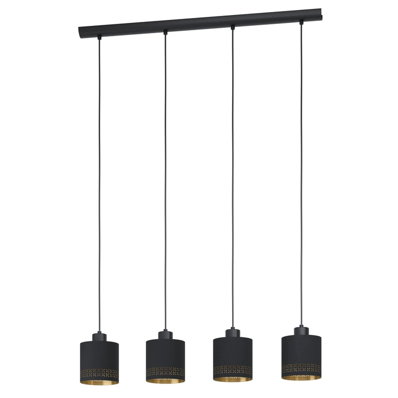 Eglo Esteperra 4-Flame Pendant Lamp, Steel and Fabric Coloured in Black and Gold Vintage Ceiling Light, Retro Dining and Living Room Hanging Lighting, E27 Socket, L37 Inches