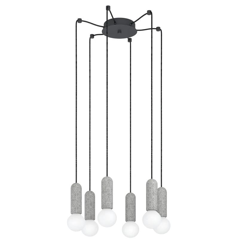 EGLO Giaconecchia 6-Bulb Pendant Light Vintage Pendant Light Made of Steel and Terrazzo in Anthracite, Grey, Dining Table Lamp, Living Room Lamp Hanging with E27 Socket
