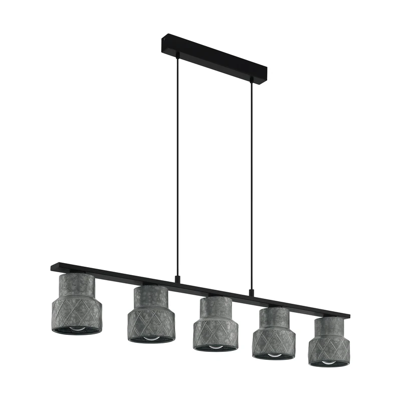 Eglo Hilcott Pendant Light, 5-Light Hanging lamp Vintage, Industrial Style, Steel Pendant lamp in Black, Galvanized, Dining Table lamp, Hanging Living Room Light with E27 Socket, Length 116 cm