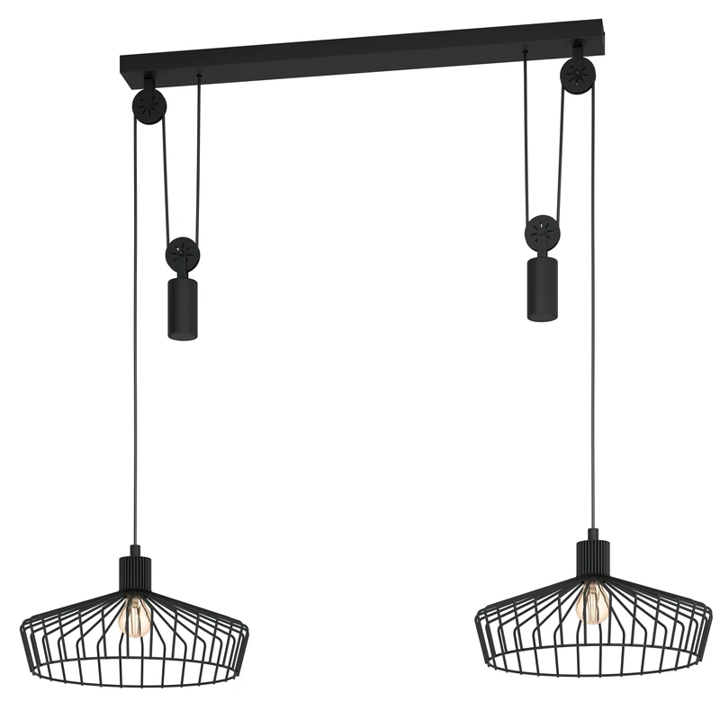 EGLO Winkworth Pendant Light, 2-Bulb Vintage Industrial Retro Pendant Light Made of Steel in Black, Dining Table Lamp, Living Room Lamp Hanging with E27 Socket
