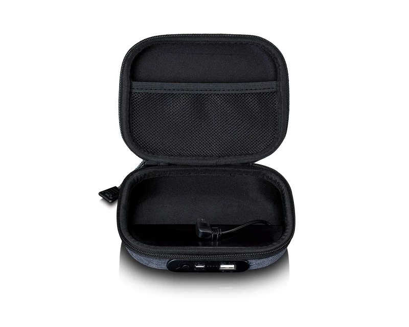 Lenco PBC-20 - Headphone Case with Integrated Power Bank - Headphone Carry Bag - 2200 mAh Power Bank - with Micro USB Cable - USB Input and Output - Grey - Image 1