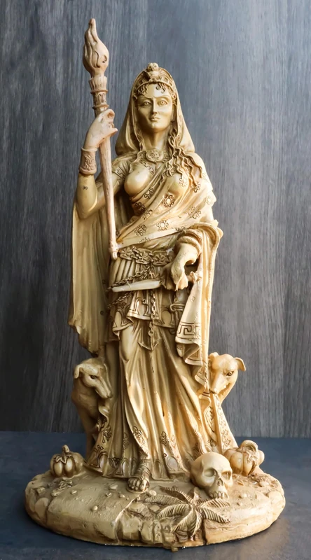 Ebros Gift Pagan Wicca Deity Hecate Statue Greek Goddess of Magic Witchcraft & Necromancy Hekate with She-Dogs Decorative Figurine Triple Goddess Form Feminism Symbol Sculpture (Ivory Beige)