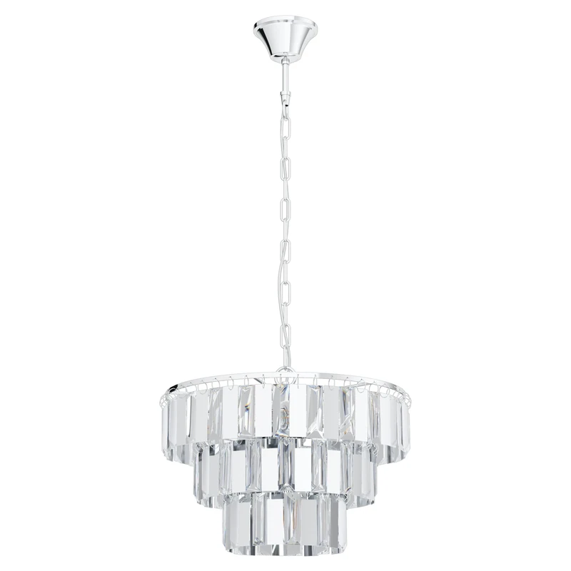 EGLO Erseka Pendant Light, 5-Bulb Modern, Elegant, Pendant Light Made of Steel in Chrome and Crystal in Clear Dining Table Lamp, Living Room Lamp Hanging with E14 Socket, Diameter 38.5 cm