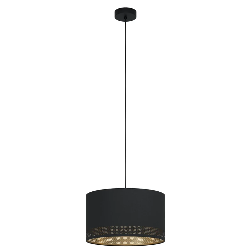 Eglo Pendant Lighting Esteperra, Vintage Ceiling Light Fitting Made of Steel and Fabric in Black and Gold, Retro Hanging lamp for Dining and Living Room, E27 Socket, Ø 15 inches