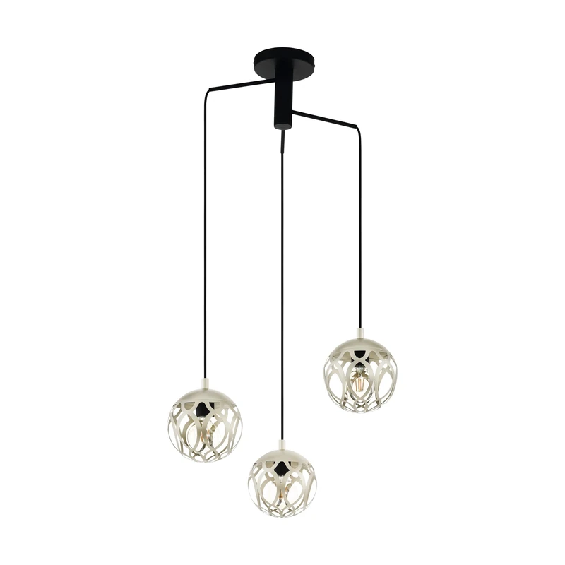 EGLO Mirtazza Pendant Light, 3-Bulb Vintage Country House Style, Steel Pendant Light in Champagne, Black, Dining Table Lamp, Living Room Lamp, Hanging with E27 Socket, Diameter 59 cm