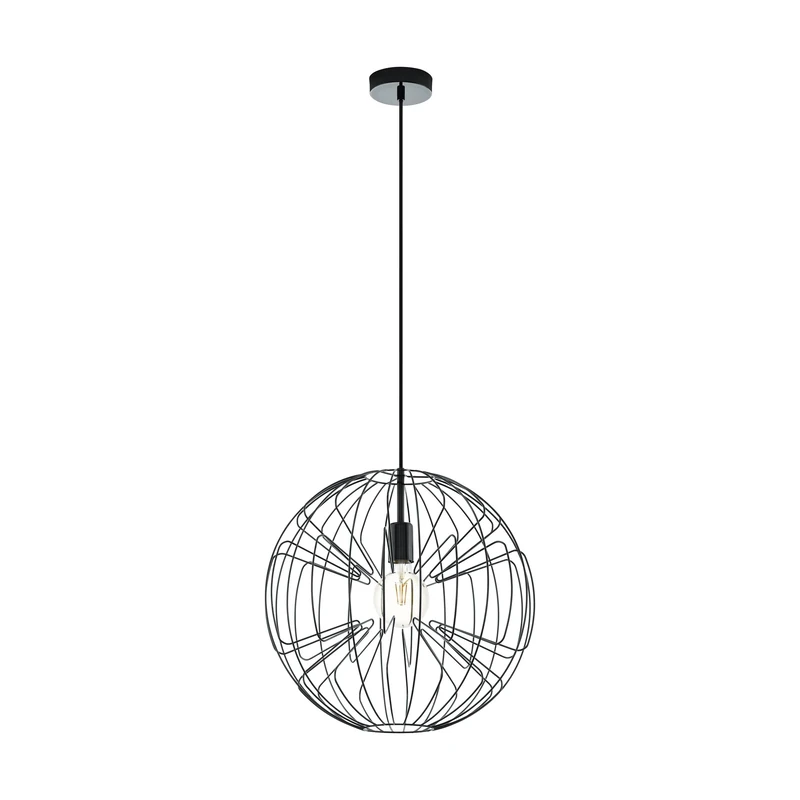 Eglo Pendant Light Okinzuri, 1-Light Hanging Lamp Vintage, Steel Pendant in Nickel-Black, Dining Table Lamp, Hanging Living Room Light with E27 Socket