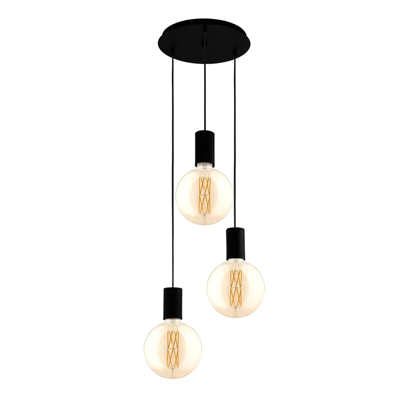 Eglo Pendant Lighting Pozueta, 3 Bulbs Ceiling Light Fitting Made of Black Steel, Vintage and Industrial Style Hanging lamp for Dining and Living Room, E27 Socket, Ø 13.4 inches