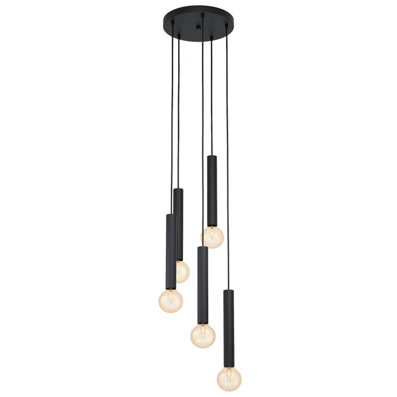 EGLO Cortenova 5-Bulb Industrial Pendant Light Steel in Black Dining Table Lamp Living Room Lamp with E27 Socket