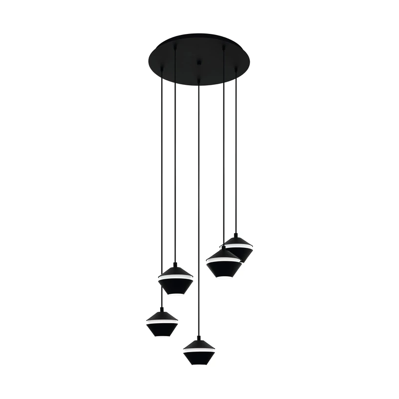 EGLO Perpigo Pendant Light, 5-Bulb Modern Pendant Light Made of Steel in Black, Dining Table Lamp, Living Room Lamp Hanging with GU10 Socket, Diameter 55.5 cm