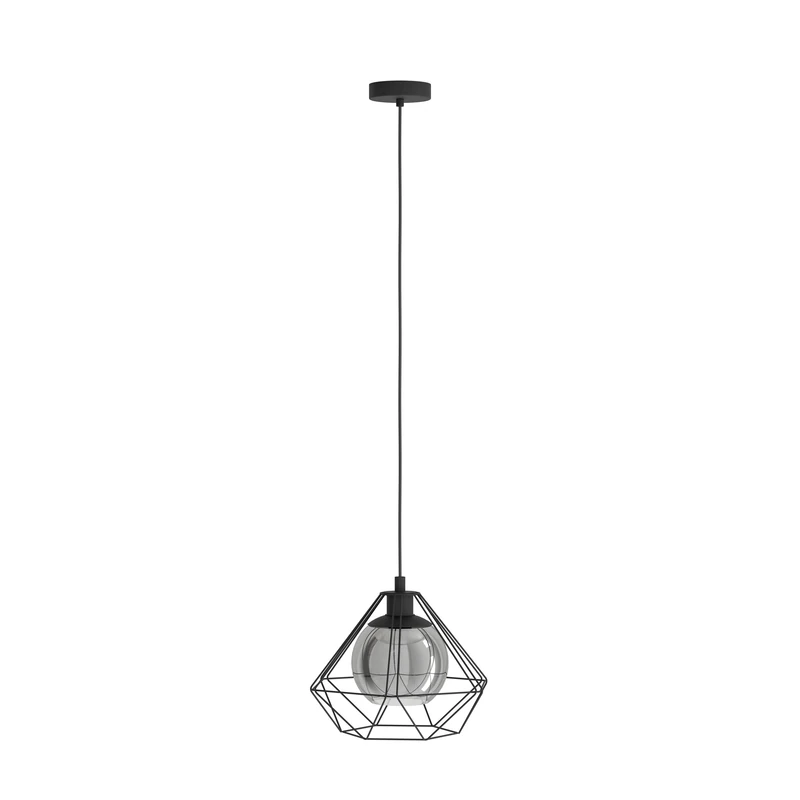 EGLO Vernham Pendant Light, 1 Bulb Vintage, Industrial, Retro, Pendant Light Made of Steel and Smoked Glass, Black, Dining Table Lamp Hanging with E27 Socket, Diameter 32.5 cm
