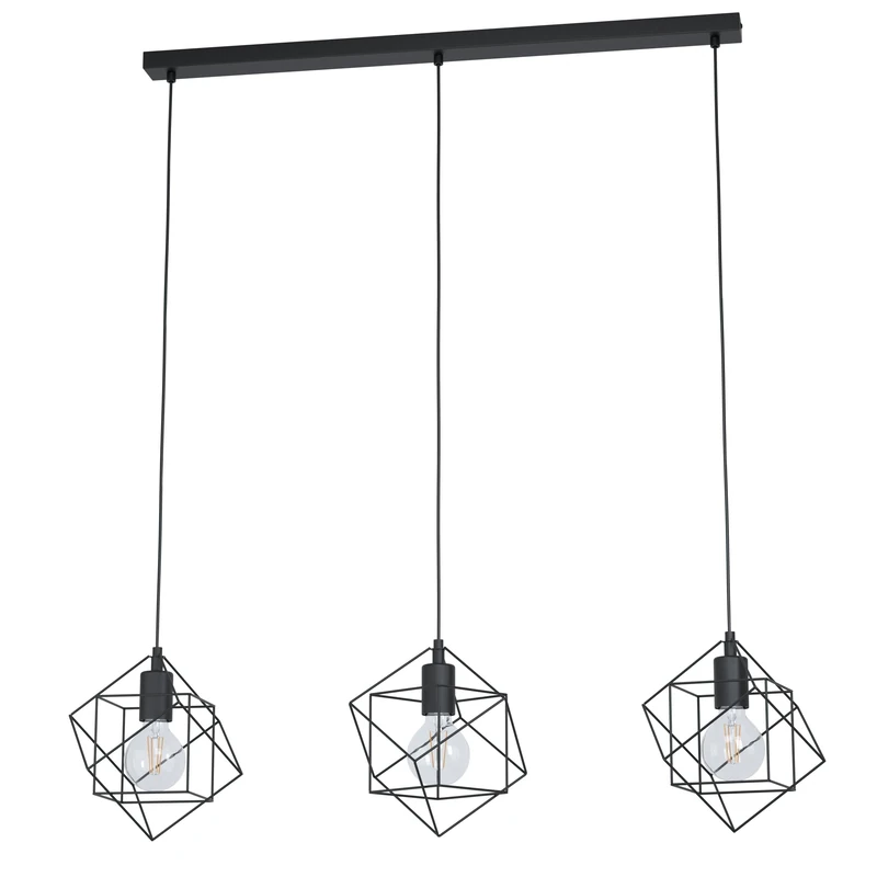 Eglo Pendant Light Straiton, 3-Flame Hanging Lamp Vintage Industrial, Steel Suspension Lamp in Black, Dining Table Light, Living Room Hanging Lamp with E27 Socket, L 90.5 cm