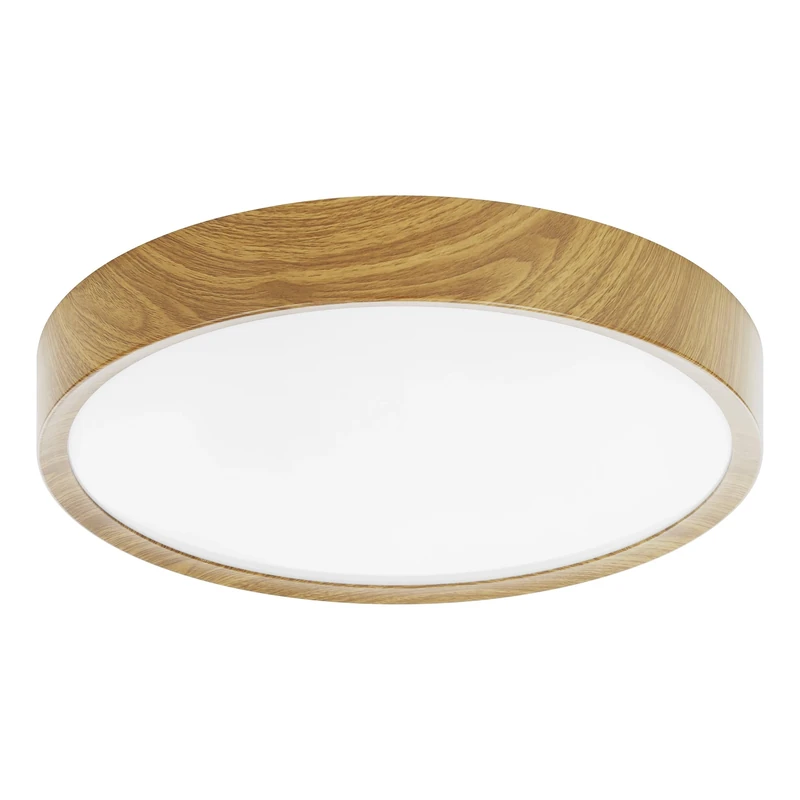 EGLO Musurita LED Ceiling Light, 1 Bulb Ceiling Light, Modern Living Room Lamp, Kitchen Lamp Made of Steel and Plastic, Hallway Lamp Ceiling in Wood Look, White, Diameter 44 cm