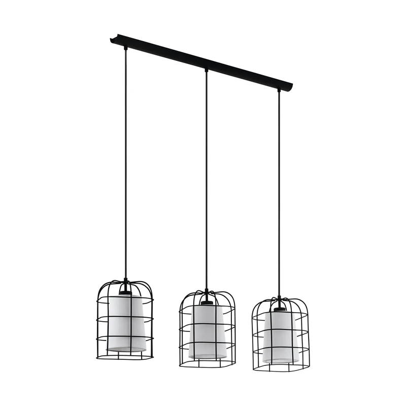 Eglo Pendant Light Bittams, 3-Light Hanging Lamp Vintage Industrial, Steel and Textile Hanging Lamp in Black and White, Dining Table Light, Living Room Hanging Lamp with E27 Socket