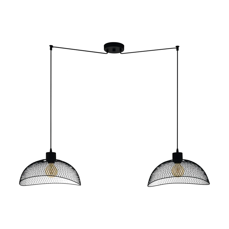 EGLO Pompeya Pendant Light, 2-Bulb Vintage Industrial Retro Pendant Light Made of Steel, Dining Table Lamp, Living Room Lamp Hanging in Black, E27 Socket