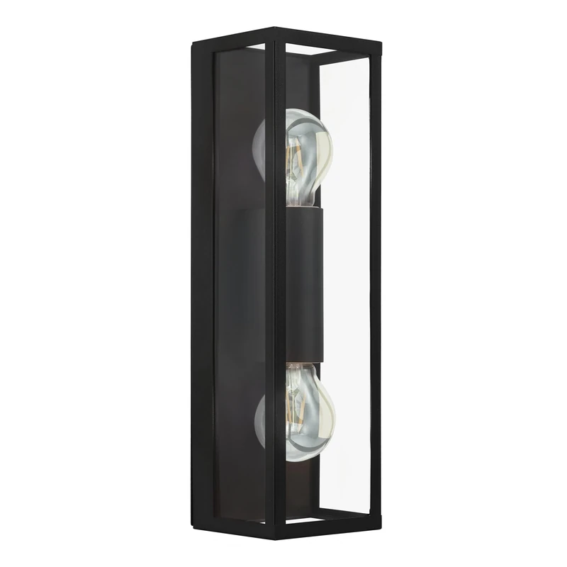 Eglo Amezola 2-Flame Vintage Wall Light, Black Steel and Clear Glass Industrial Wall Lamp, Living Room, Hallway and Bathroom Lighting, E27 Socket, IP44
