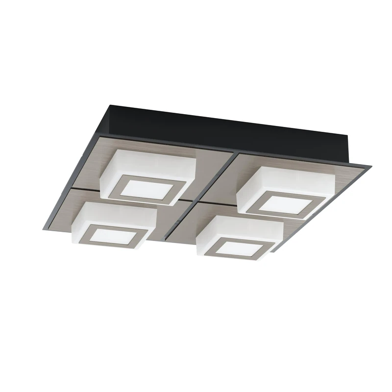 EGLO Masiano 1 LED Ceiling Light, 4-Bulb Wall Light, Ceiling Light Made of Aluminium, Steel and Plastic in Black, Satined, Living Room Lamp, Warm White