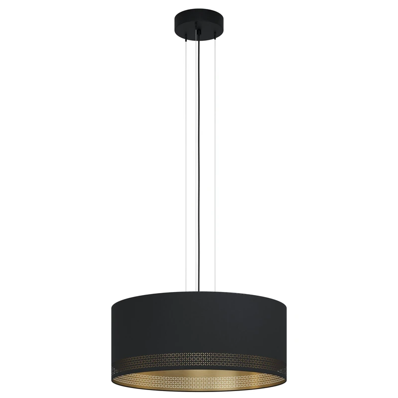 Eglo Pendant Lighting Esteperra, 3 Bulbs Vintage Ceiling Light Fitting Made of Steel and Fabric in Black and Gold, Retro Hanging lamp for Dining and Living Room, E27 Socket, Ø 20.9 inches