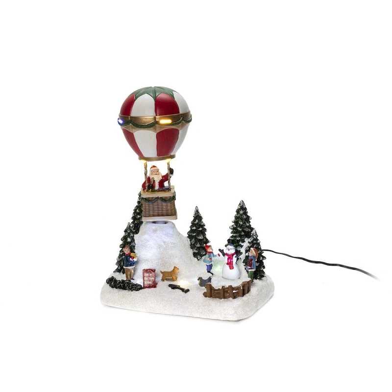 Konstsmide Christmas Lights Santa in a Hot Air Balloon Scene with Children Playing/Thirteen LEDs/Transformer Operation or Battery (Excl.) / 24cm Wide 20cm High
