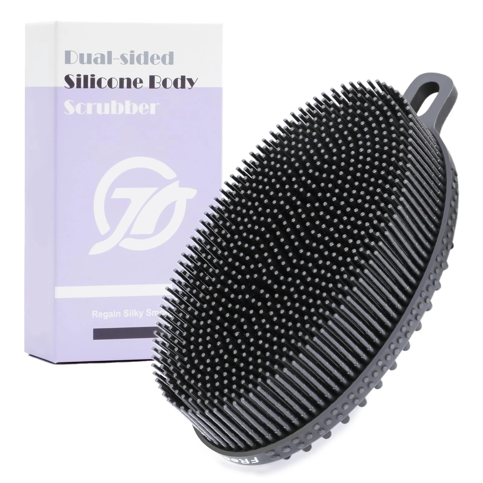 FREATECH Silicone Body Scrubber Gentle Exfoliating Bath Shower Body Cleansing Brush, More Hygienic Than Loofah, Easy to Clean and Durable, for Men Women Kids, Sensitive Skin, Black