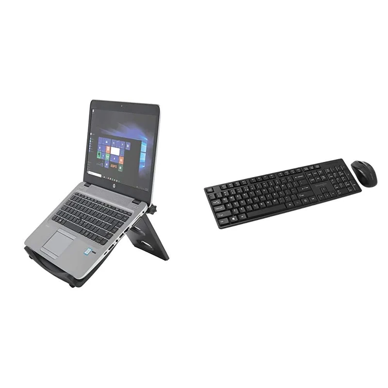Kensington K52788WW Easy Riser Portable Ergonomic Laptop Cooling Stand with Pro Fit Low-Profile Wireless Keyboard and Mouse Set Desktop Bundle