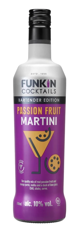 FUNKIN Cocktails Ready to Drink Passion Fruit Martini Bottle | Just Chill & Serve | Tropical & Tangy Flavour | Pre-Mixed & Ready to Drink Cocktails, Great-Tasting Bar-Quality Mix | 10% ABV | 700ml