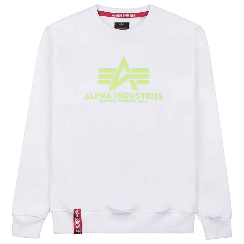 ALPHA INDUSTRIES Men's Basic Sweater Neon Print Sports Hoodie, white/neon yellow, S