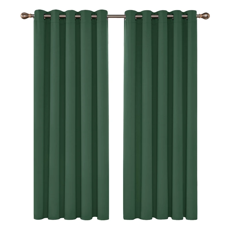 Deconovo Green Curtains Thermal Insulated Eyelet Blackout Curtains for Bedroom 66 x 72 Inch Forest Green Two Panels