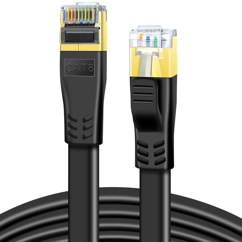 DDMALL CAT8 Ethernet Cable, 0.5m 1m 2m 3m 5m 6m 8m 10m 15m 20m 30 m,High Speed 40Gbps 2000MHz Flat CAT8 Patch Cord, Gigabit Internet Network LAN Cable for Gaming, Modem, Router, PC (0.5m, Black)