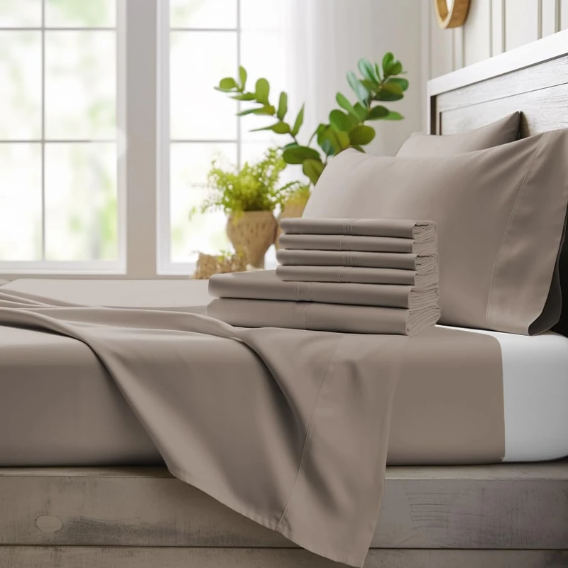 Bamboo Bay Luxury King Size Bamboo Sheets - 6 Piece Ultra Soft Cooling Sheets for Hot Sleepers - 100% Viscose from Bamboo King Sheet Set Fits Up to 16" Deep Pocket - Eco Friendly - Sand