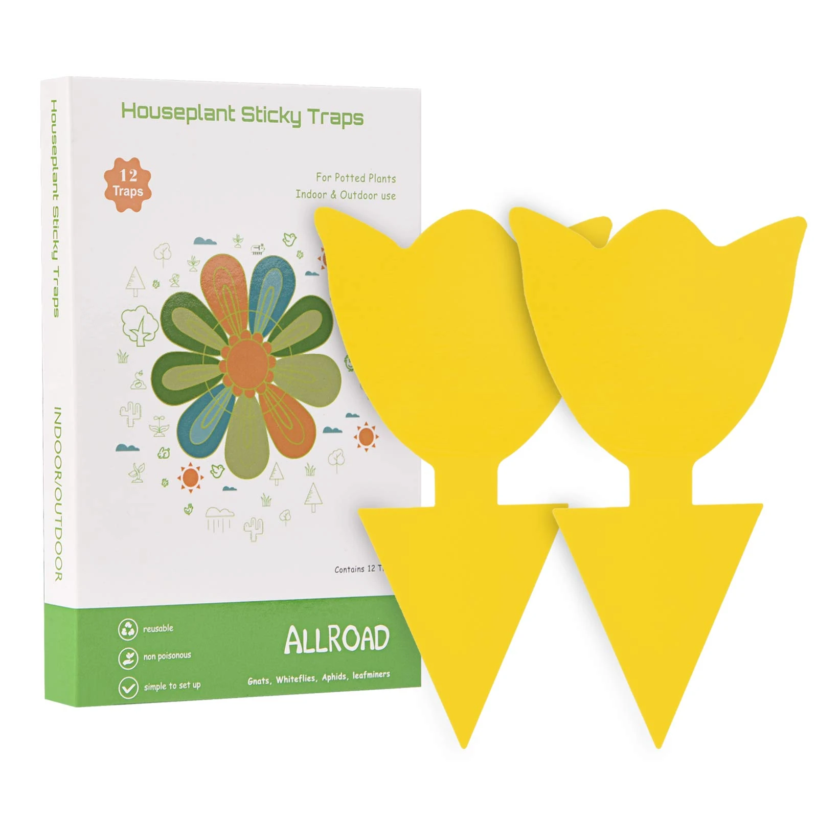 ALLRoad Yellow Sticky Trap Fruit Fly Insect Trap Fungus Gnat Killer for Indoor and Outdoor Plant Insect Catcher for White Flies,Mosquitoes,Fungus Gnats,Flying Insects (18 pcs)