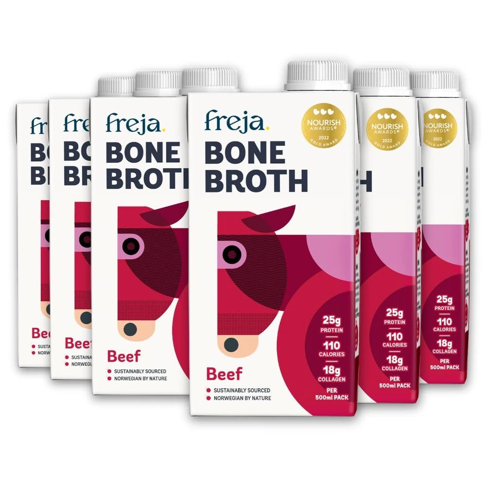Freja Beef Bone Broth | Grass-Fed | Collagen, Protein & Amino Acids | Low Carb, Keto & Gluten Free | Clear Liquid Broth, not Beef Stock Cubes, Powder or Concentrate | 6 x 500ml
