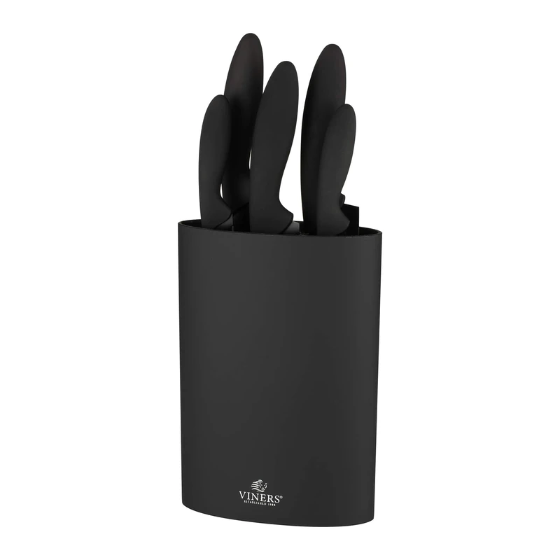 Viners Assure 5 Piece Knife Set with Stylish Soft Touch Universal Block Stainless Steel Blades with Squared Tips for Safety, Non-Stick Coating, Rust-Resistant, Ideal for Everyday Food Prep