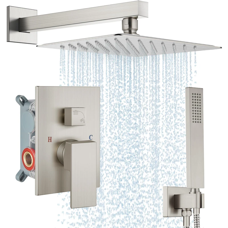 Midanya Shower Faucet Set with Handheld Sprayer,10 Inch,Brushed Nickel