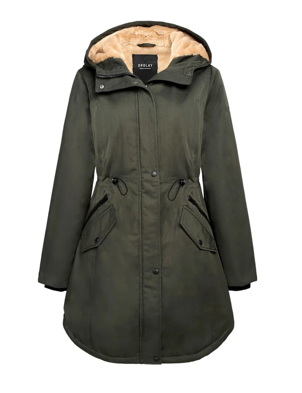 Orolay Women's Thickened Parka Coat Windproof Fleece Lined Hooded Jacket Outdoor Winter Coat with Pockets Green L