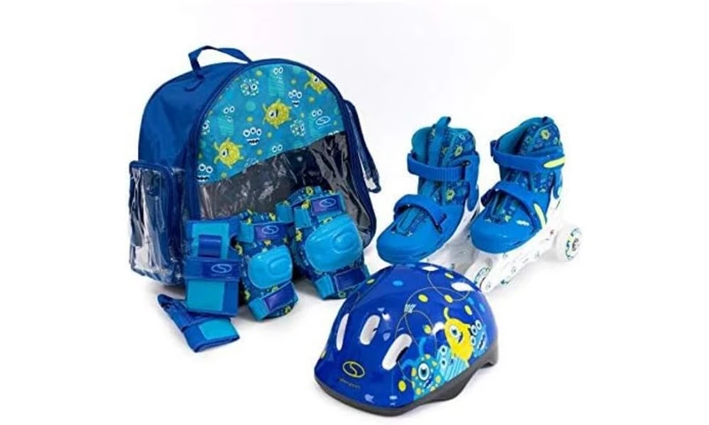 SMJ Children's Set 2-in-1 Inline Roller Skates Adjustable Inline Skates with LED Wheels + Protector Set + Helmet + Bag