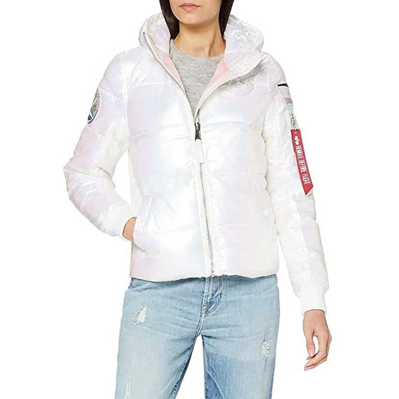 ALPHA INDUSTRIES Women's Hooded Puffer NASA Wmn Jacket, Negro, X-Large Black